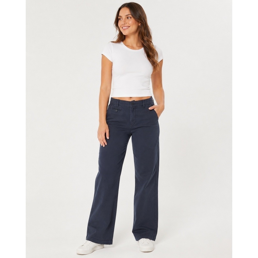 NEW American Eagle Wide Leg Navy Blue Khaki Pants Stretch Mid Rise Long Size 6